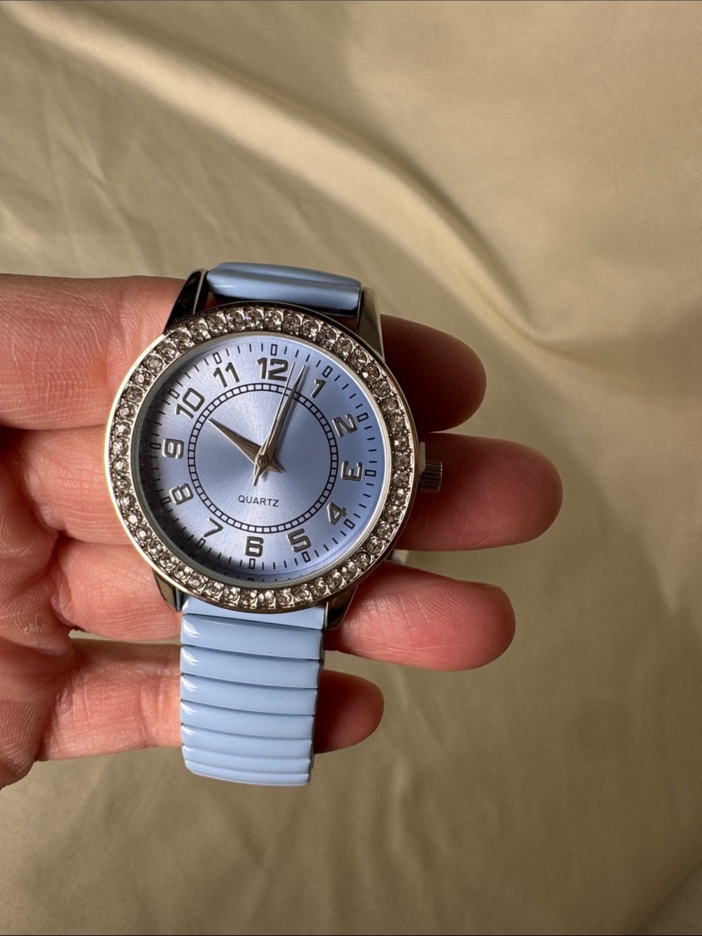 Set of 3 Rhinestone Accent Stretch Band Watches - Pastel Pink, Blue, Mint - Picture 5 of 8